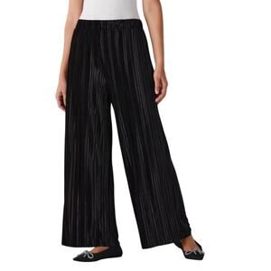 BEFORE YOU Black Pleated Velvet Wide Leg Trousers, Size Large